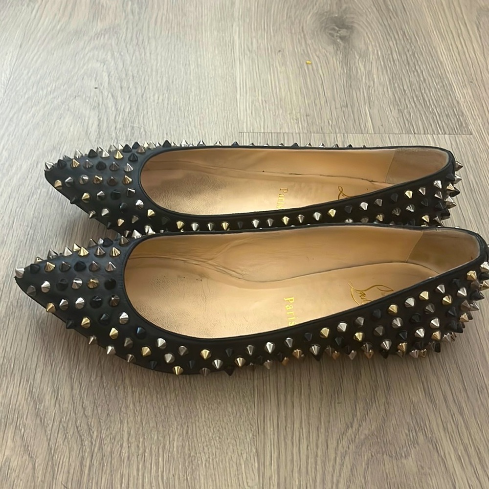 Christian Louboutin Black Leather Pigalle Spike Ballet Flats